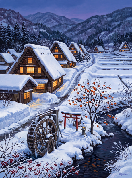 Snowbound Thatched Village