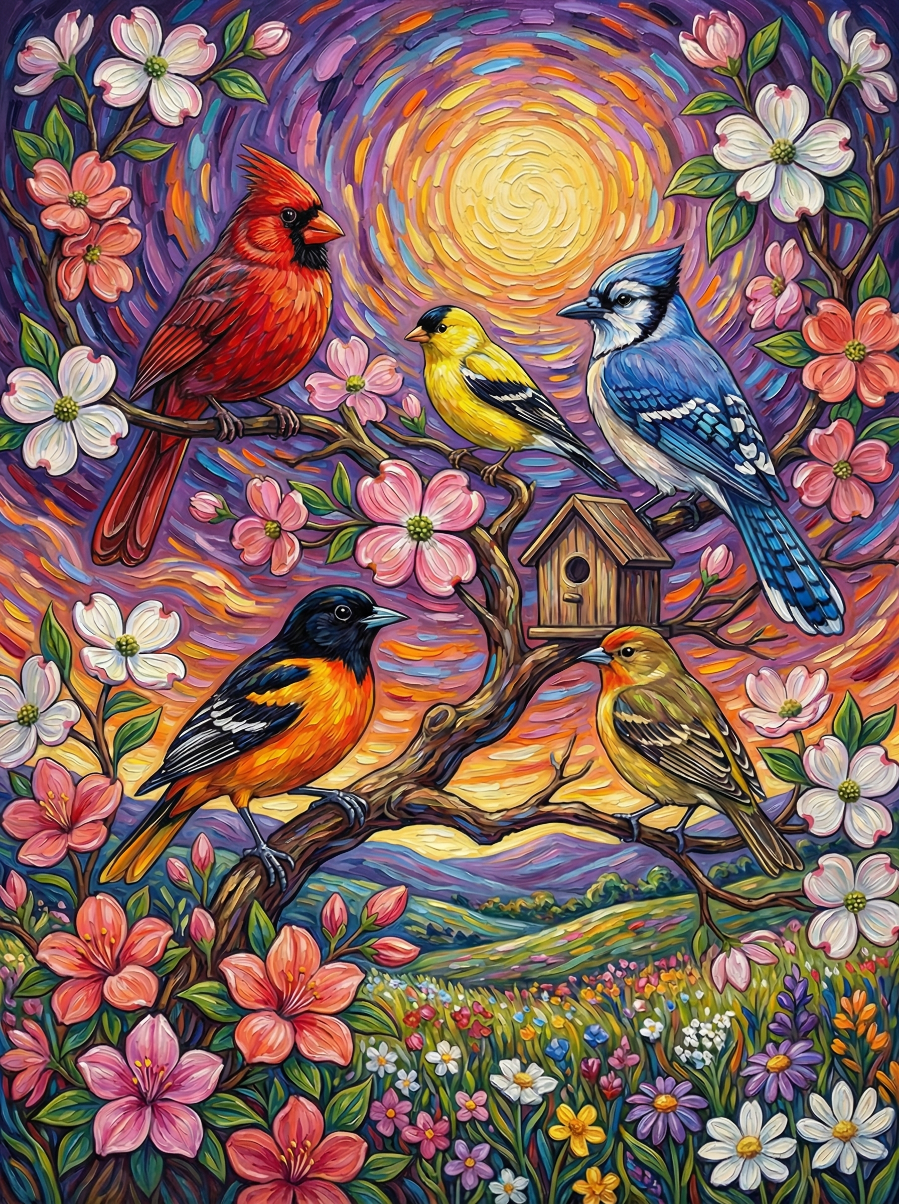 Songbirds And Blossoms (100 Color Diamond Painting) Diamond Painting kit