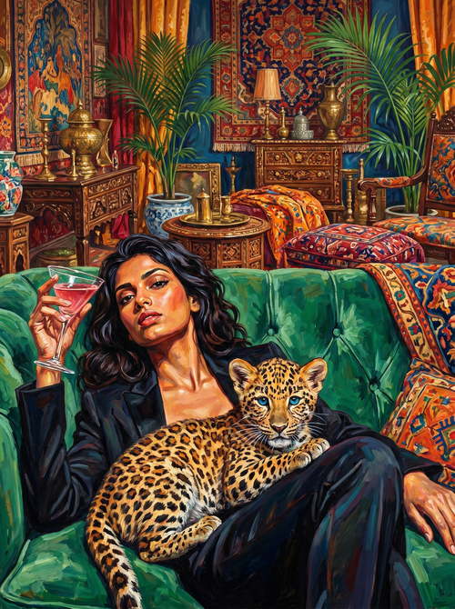 South Asian With Leopard (150 Color Diamond Painting)