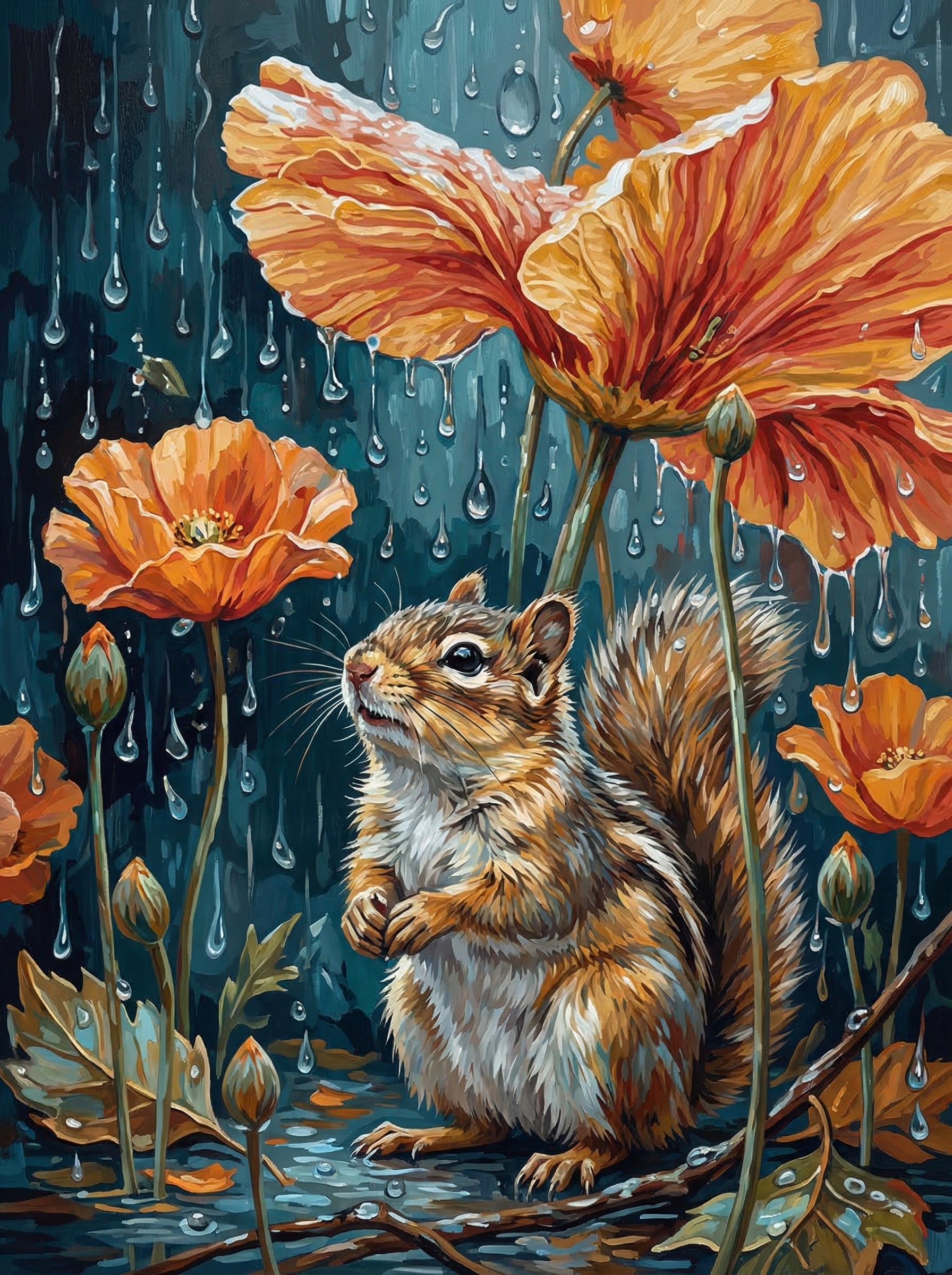 Squirrel Rainy Garden