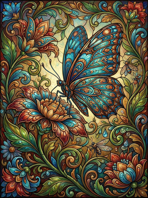Stained Glass Butterfly Florals (100 Color Diamond Painting) Diamond Painting kit