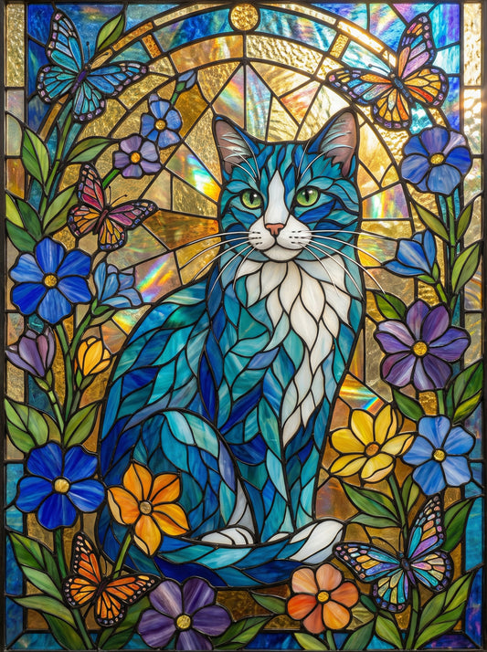 Stained Glass Cat Flowers (Diamond Painting)