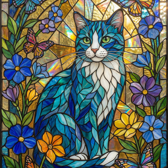 Stained Glass Cat Flowers (Diamond Painting)