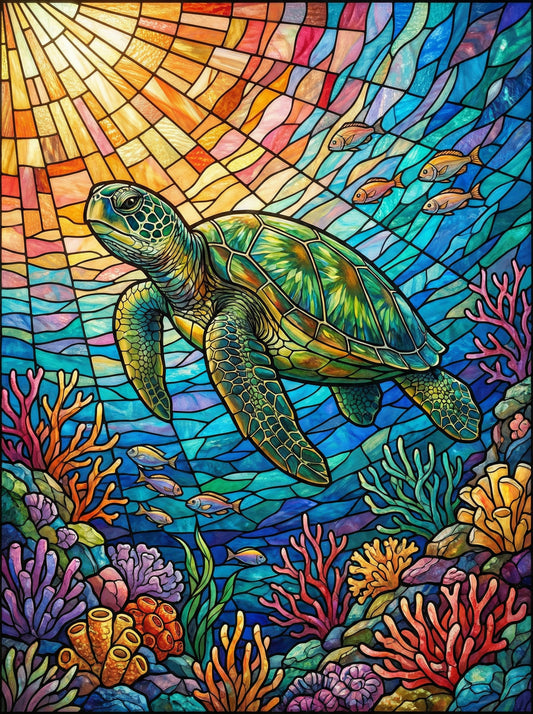 Stained Glass Coral Turtle (Diamond Painting)