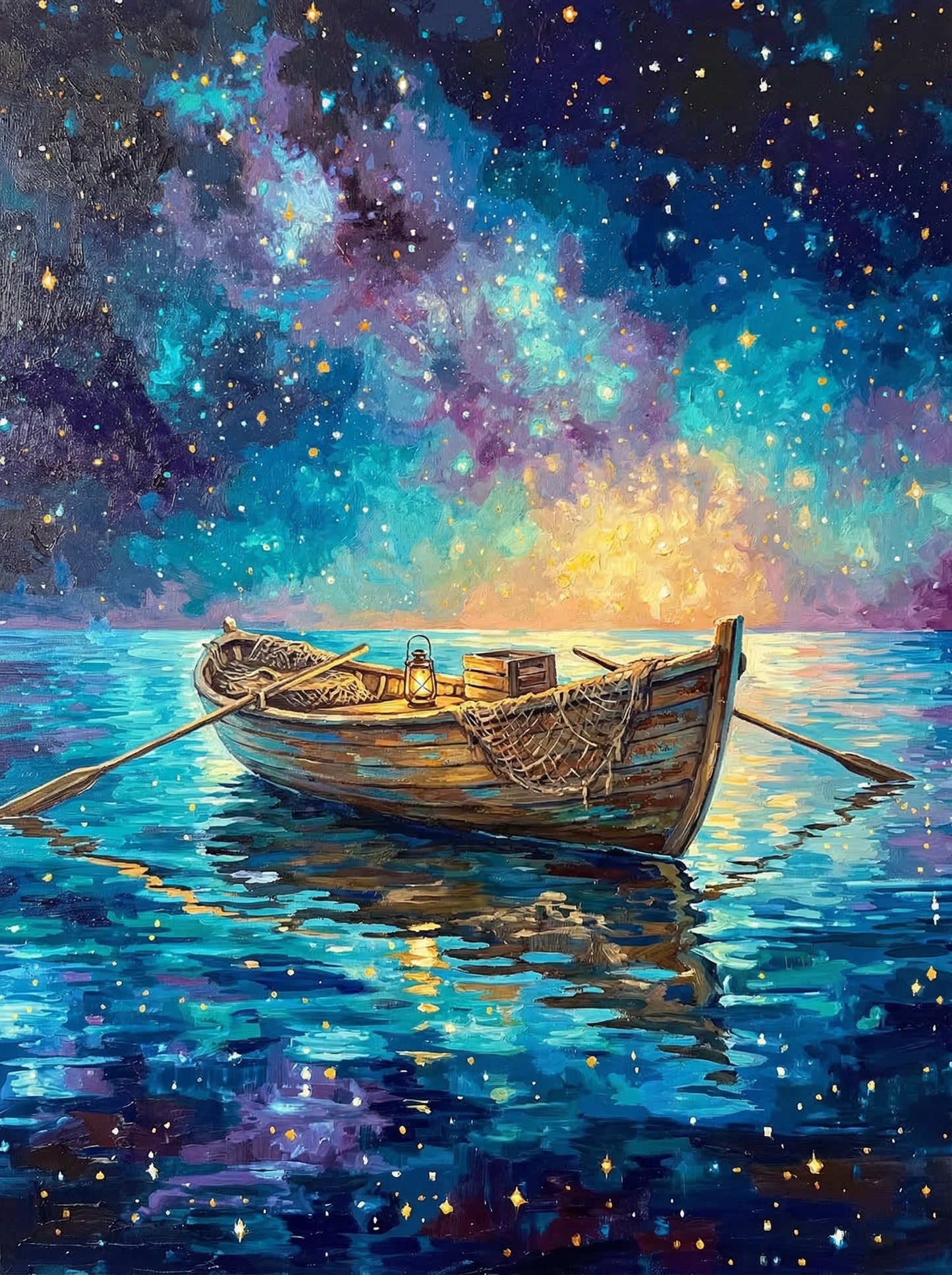 Starlit Boat On Water (Diamond Painting)