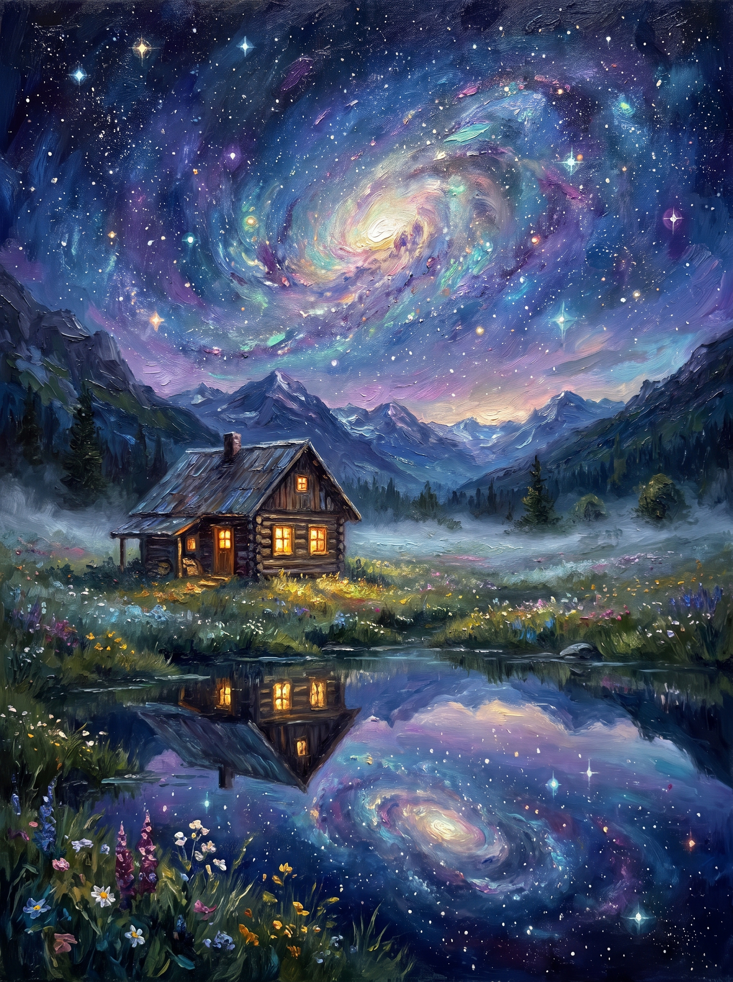 Starry Galaxy Mountain Cabin