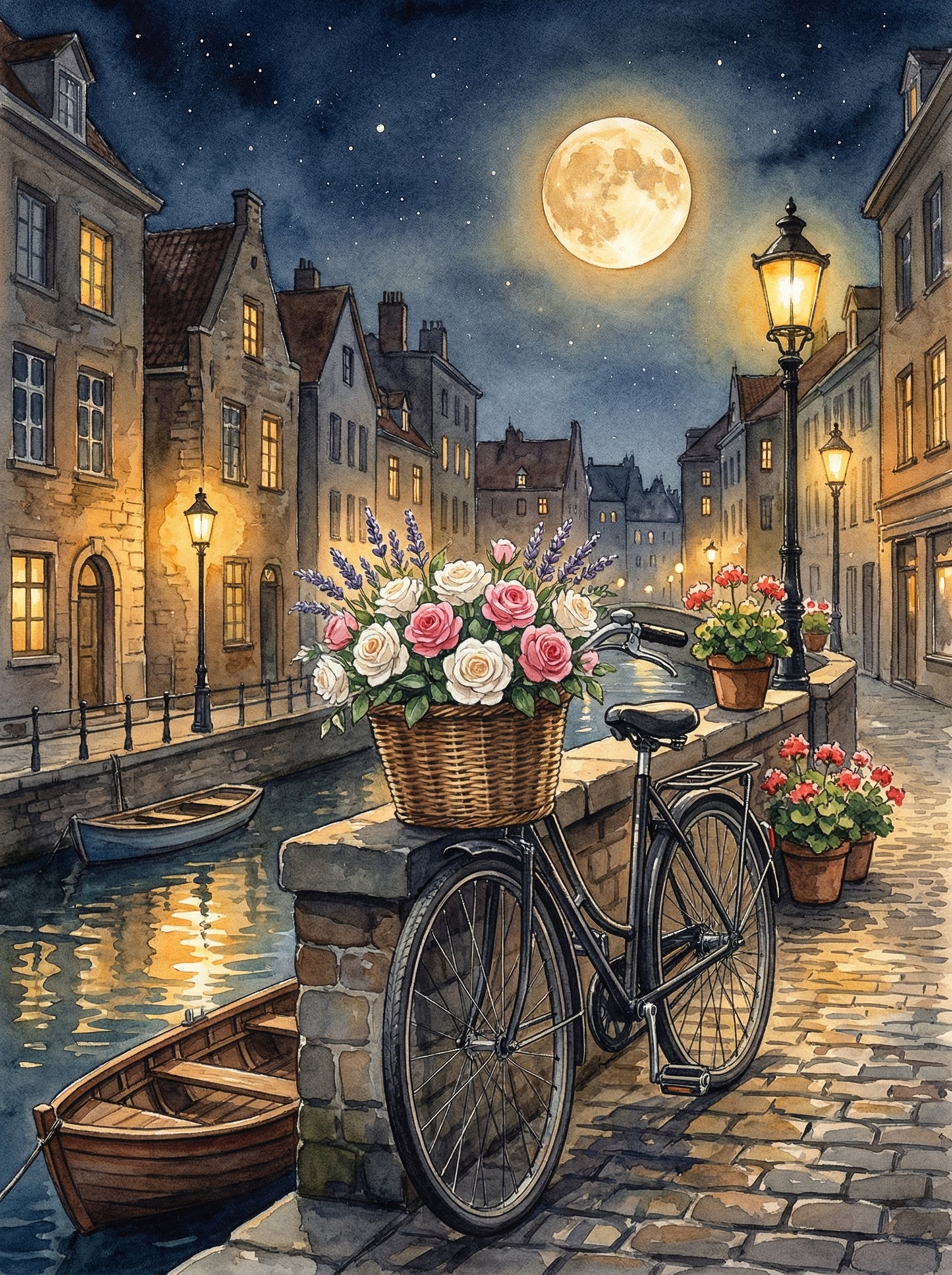 Starry Night Town Bicycle (Diamond Painting) Diamond Painting kit