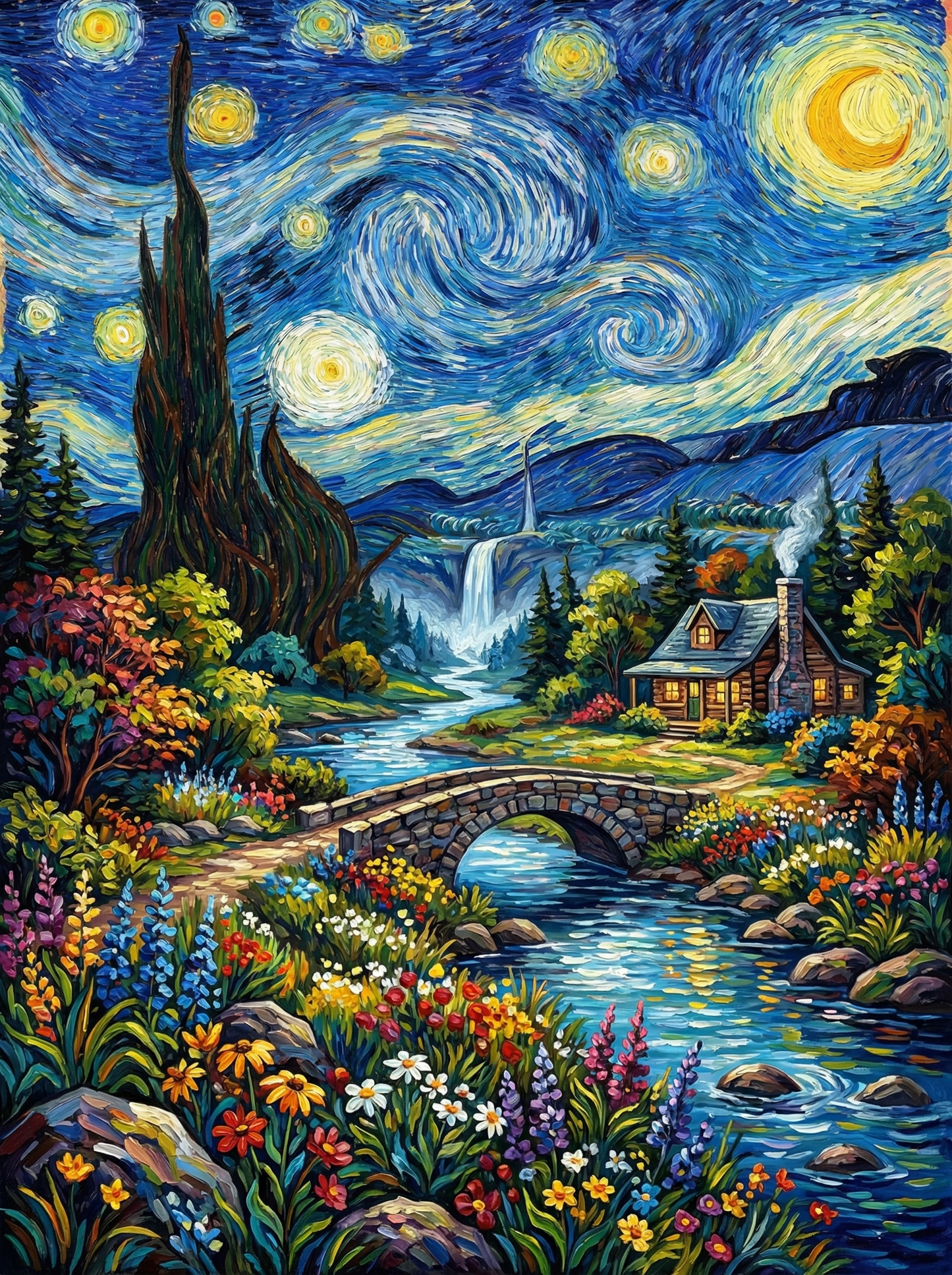 Starry Night Village Landscape (Diamond Painting) Diamond Painting kit