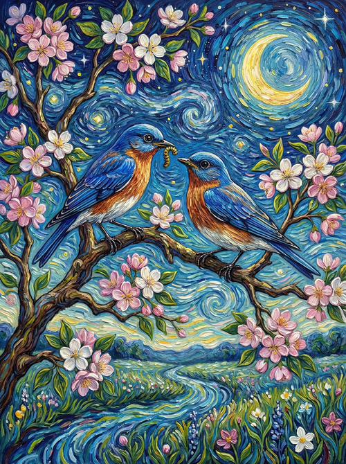 Starry Night With Birds (Diamond Painting) Diamond Painting kit