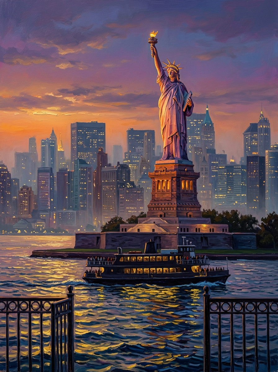 Statue Of Liberty Twilight (150 Color Diamond Painting)