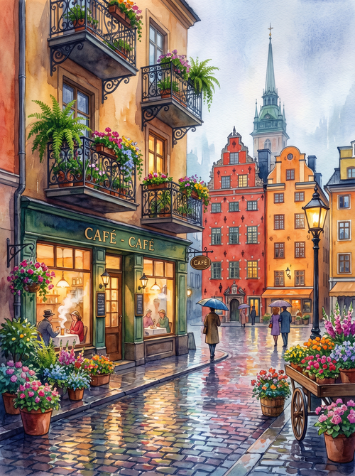 Stockholm Gamla Stan Rainy Café
