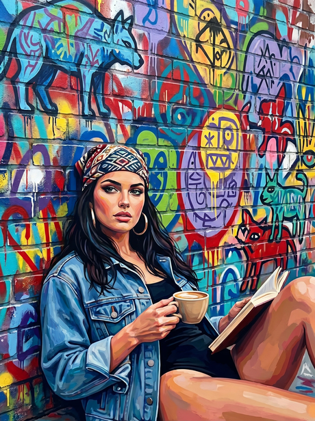 Street Art Coffee Girl (100 Color Diamond Painting) Diamond Painting kit