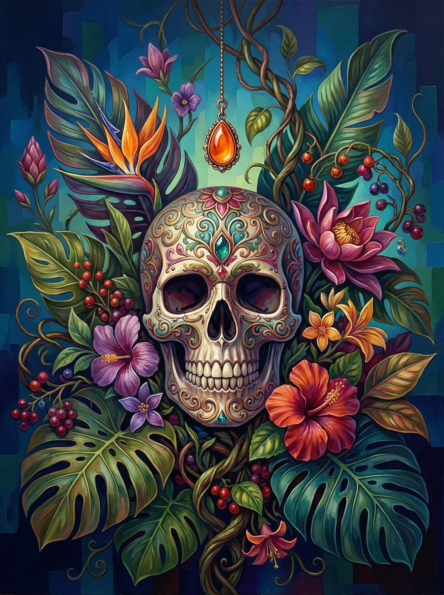 Sugar Skull Floral Art (100 Color Diamond Painting)