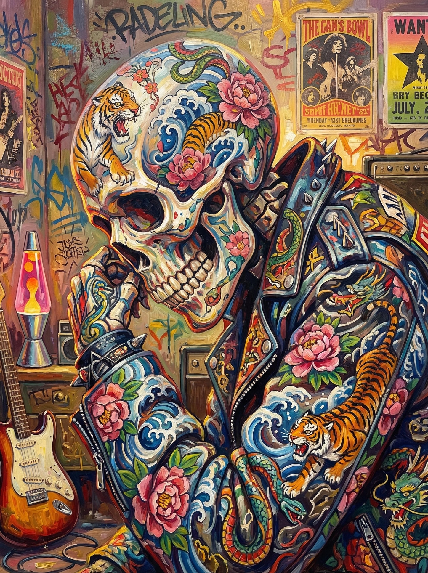 Sugar Skull Leather Jacket (100 Color Diamond Painting)