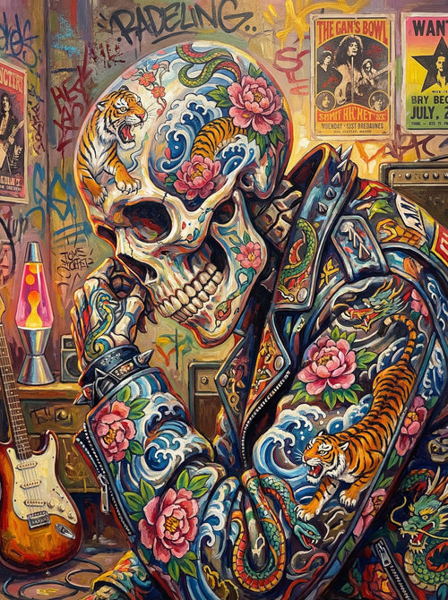 Sugar Skull Leather Jacket (100 Color Diamond Painting)