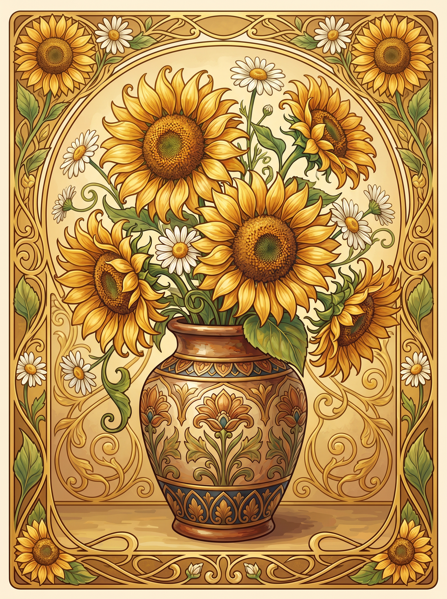 Sunflower Bouquet Nouveau Vase (80 Colors)