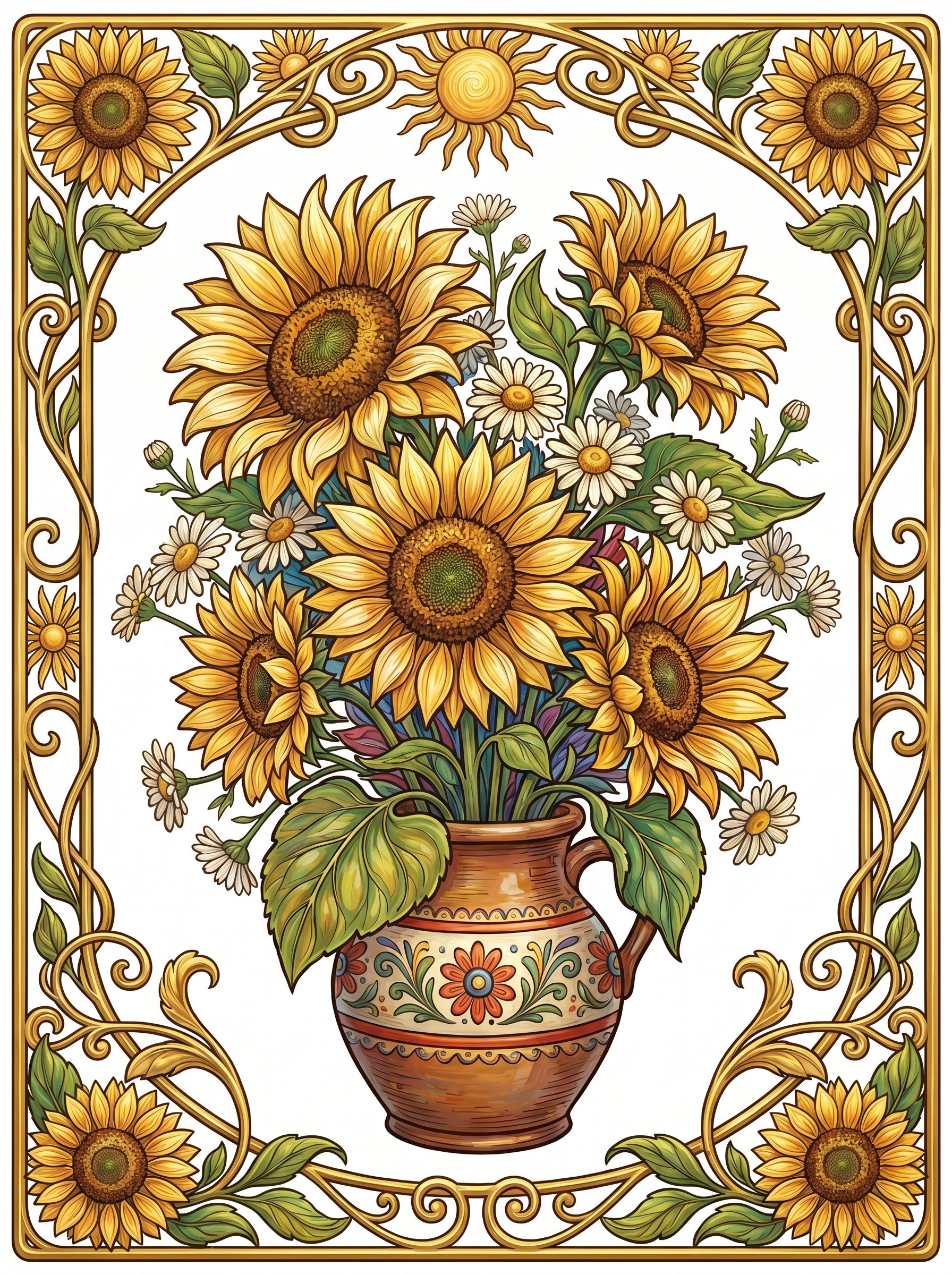 Sunflower Daisy Nouveau Panel (80 Colors)