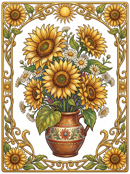 Sunflower Daisy Nouveau Panel (80 Colors)