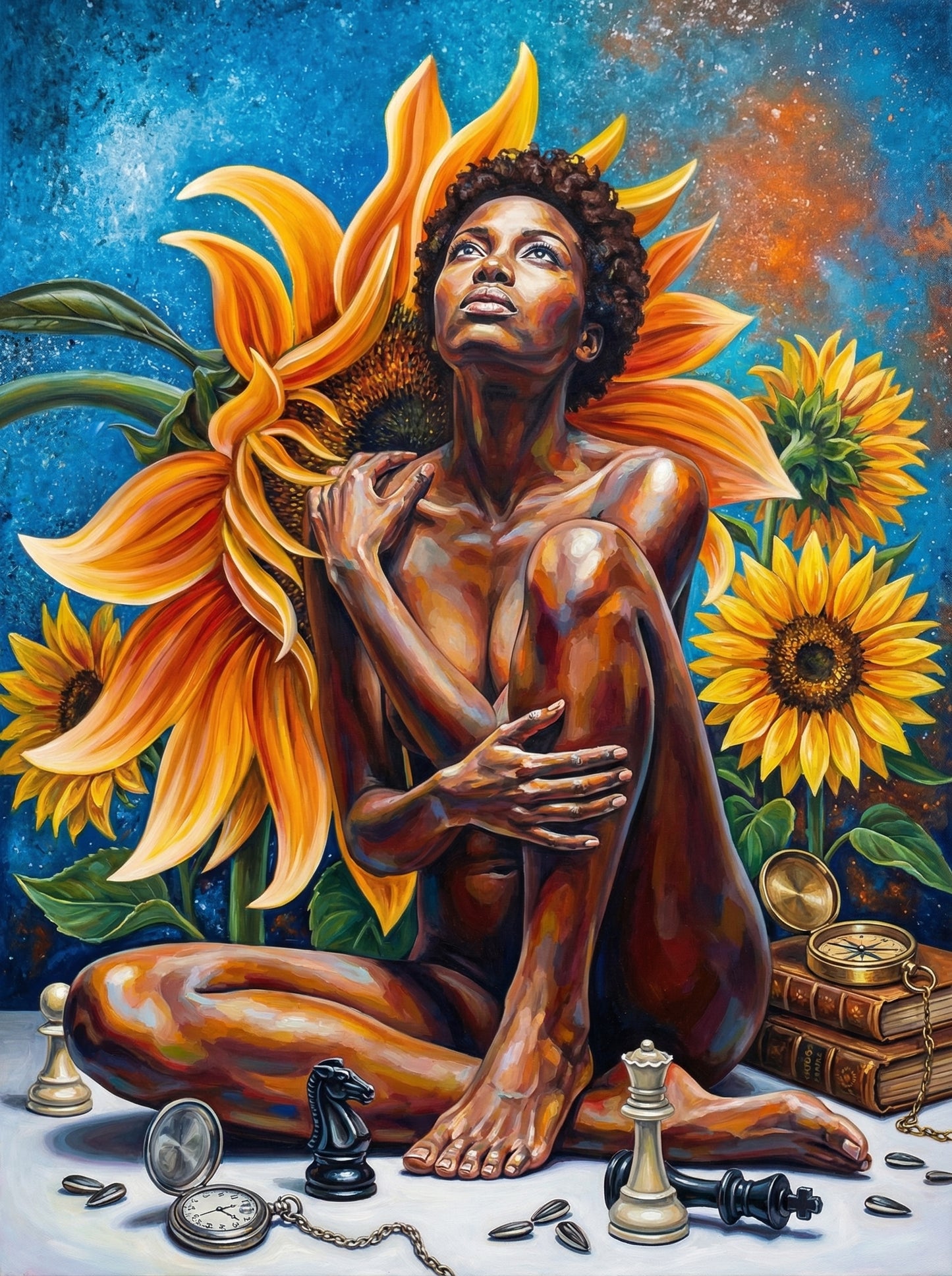 Sunflower Figure Contemplation (100 Color Diamond Painting) Diamond Painting kit