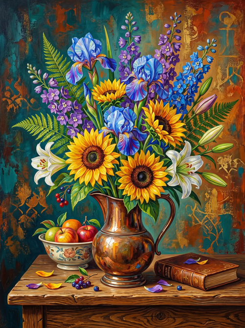 Sunflower Iris Copper Jug (Diamond Painting)
