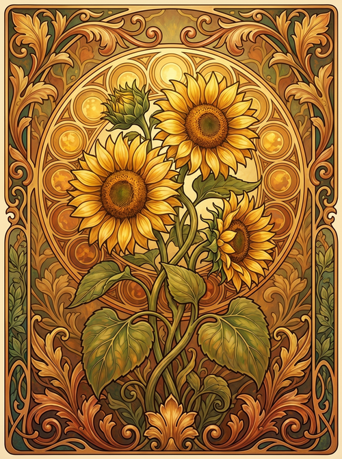Sunflower Nouveau Panel (80 Colors)