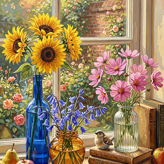 Sunflowers And Bottles