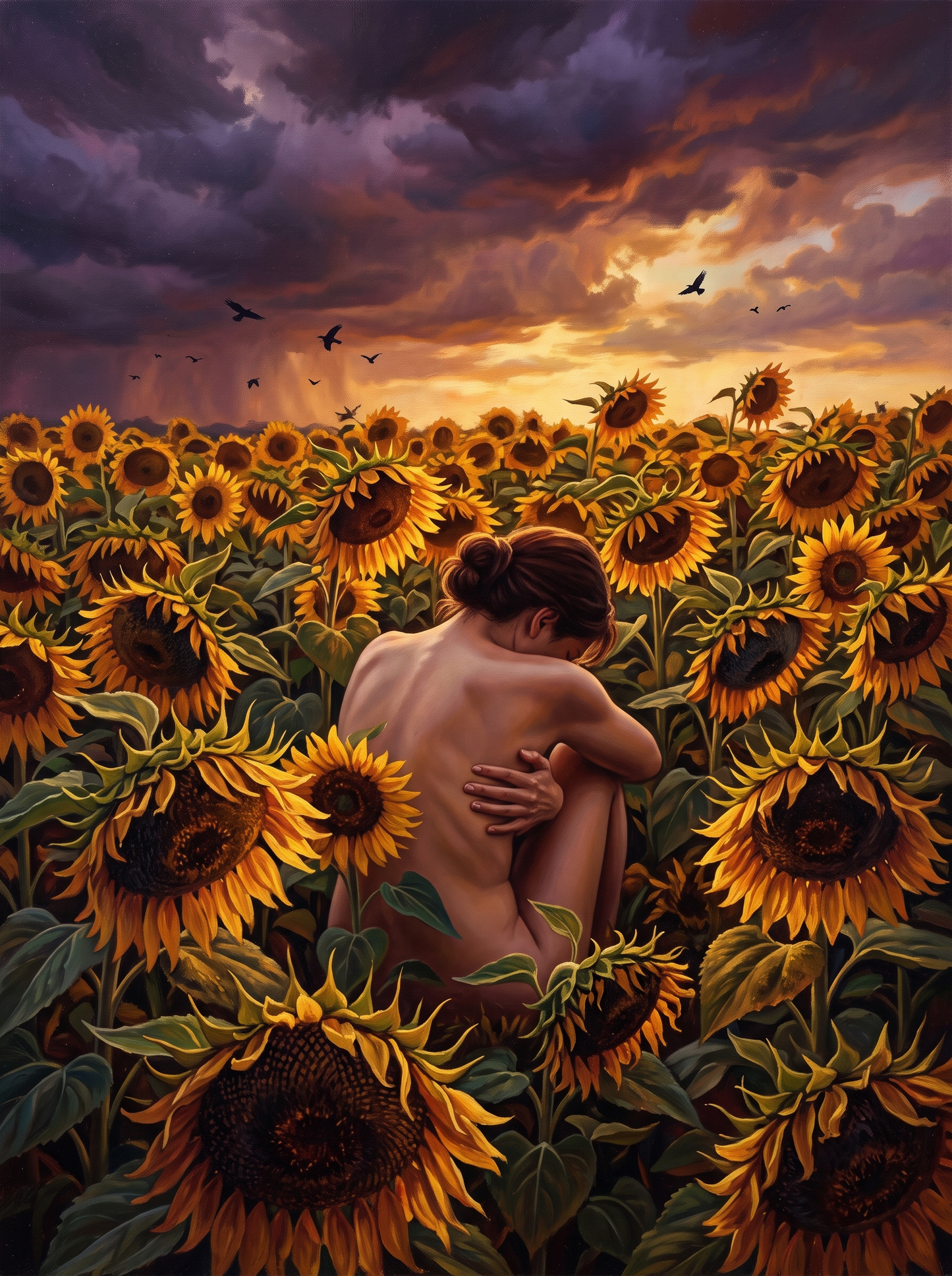 Sunflowers Under Storm Light
