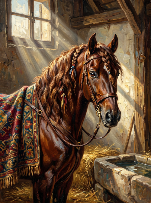Sunlit Stable Horse (100 Color Diamond Painting)