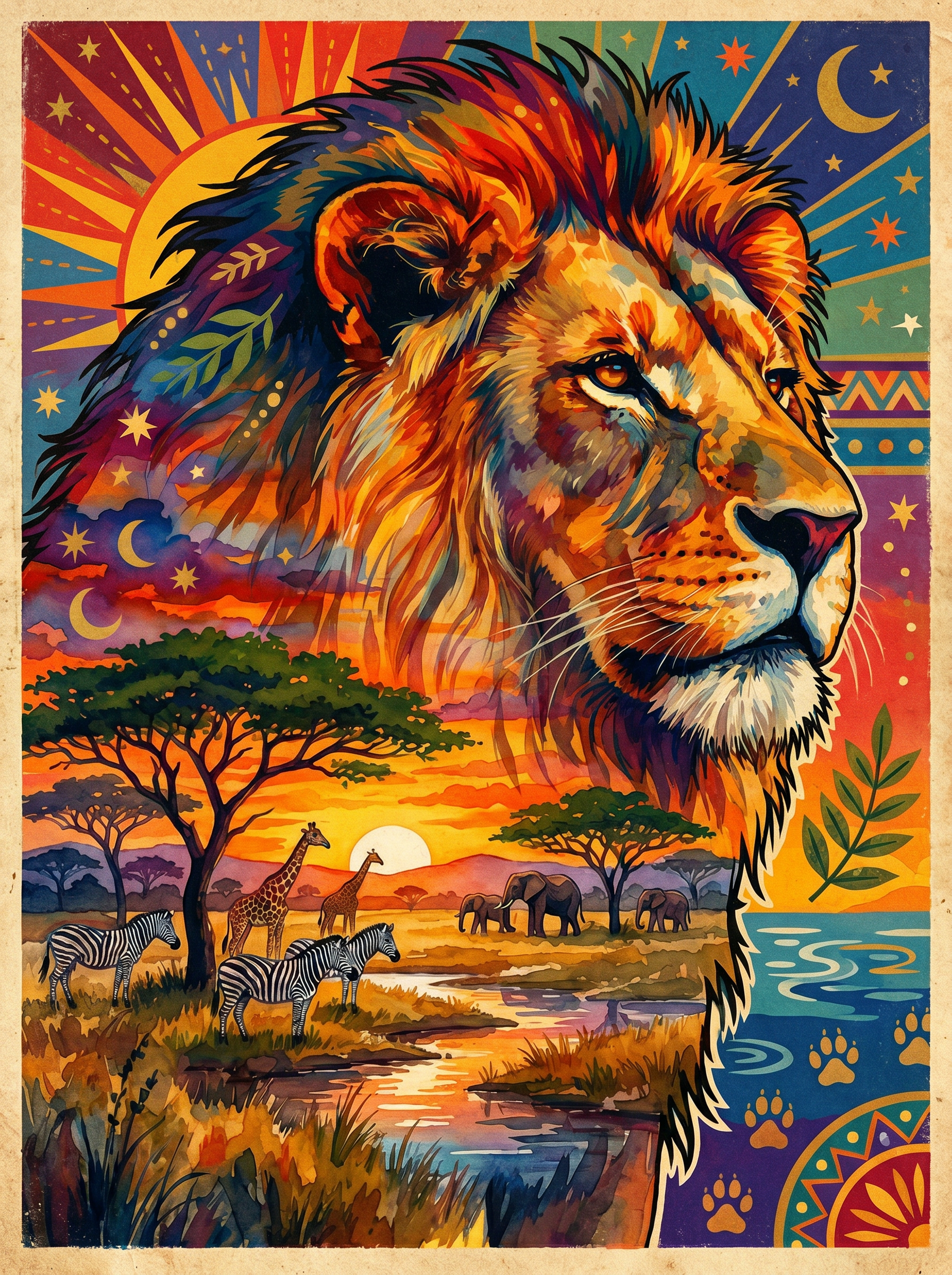 Sunset Lion Savanna (150 Color Diamond Painting)
