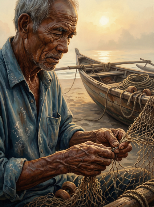 Sunset Net Mending (Diamond Painting) Diamond Painting kit
