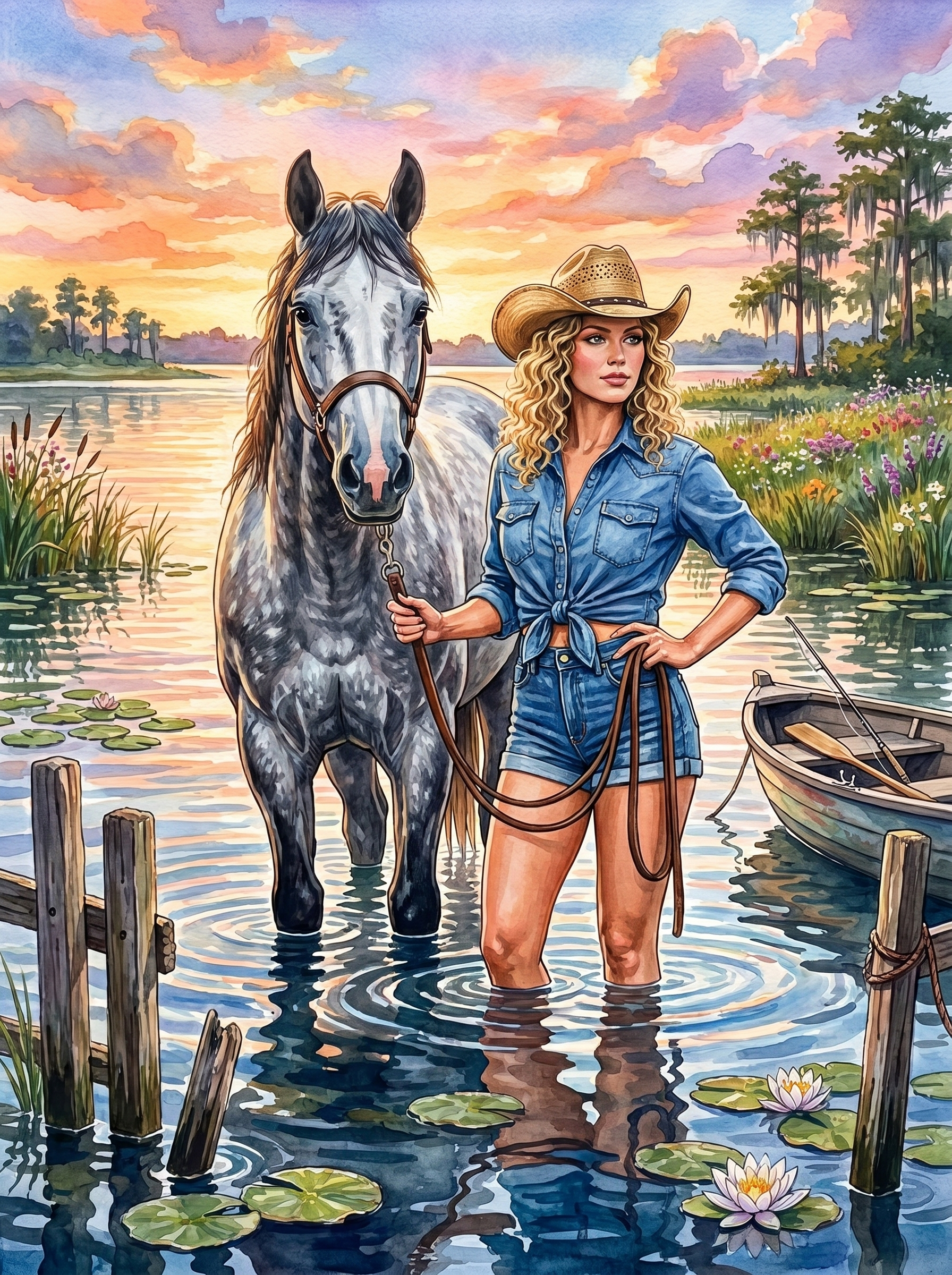 Sunset Swamp Cowgirl (Diamond Painting) Diamond Painting kit