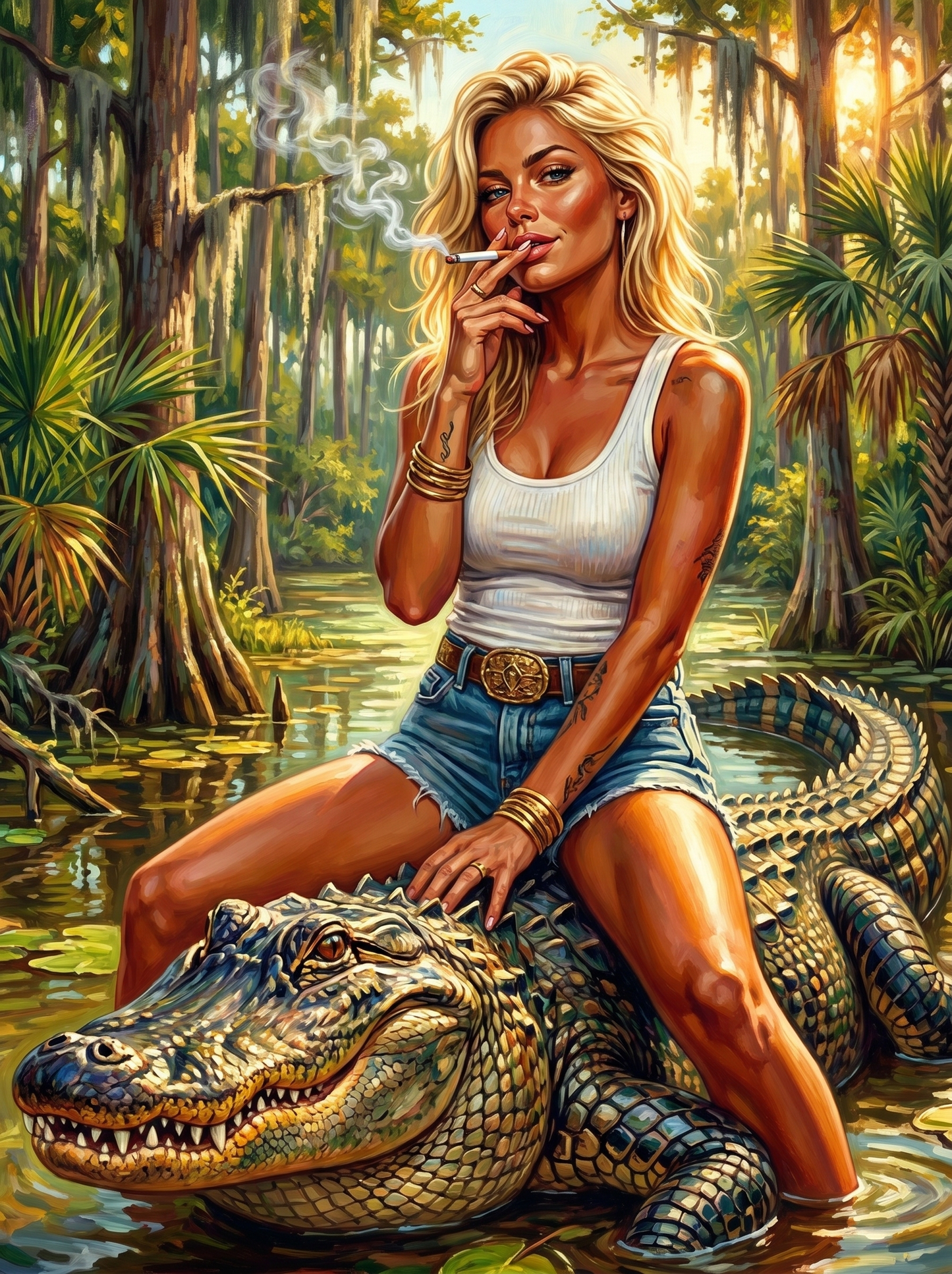 Swamp Pinup Alligator Rider (150 Color Diamond Painting)