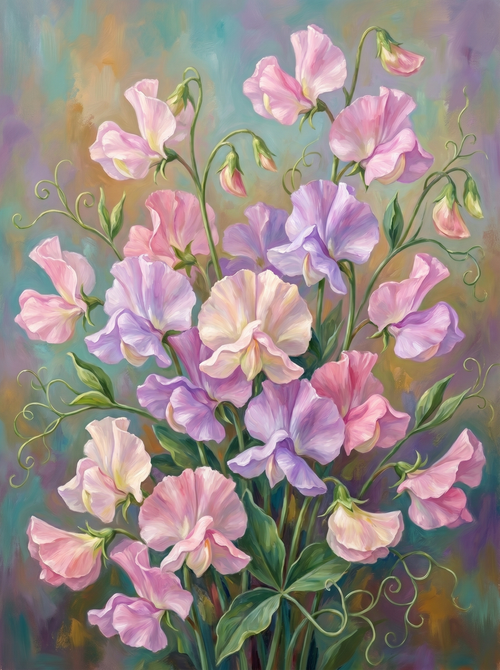 Sweet Peas Pastel Bright (Diamond Painting)
