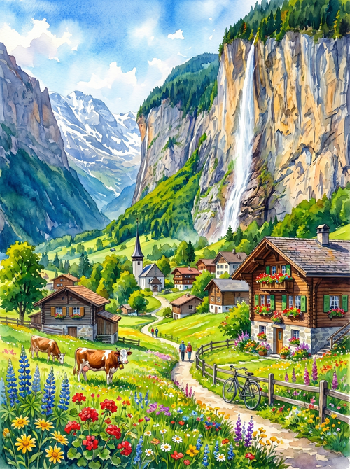 Swiss Lauterbrunnen (150 Color Diamond Painting)