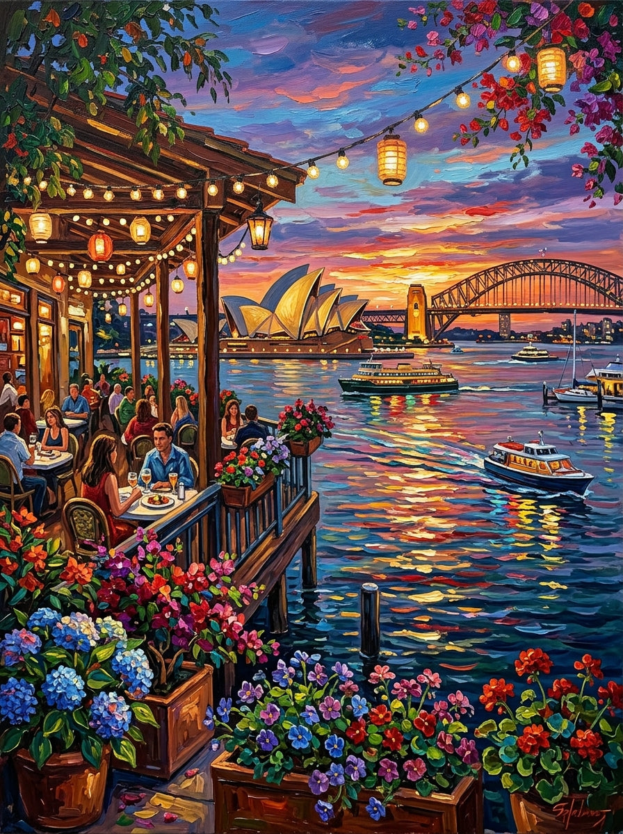 Sydney Harbour Sunset Impasto (150 Color Diamond Painting)