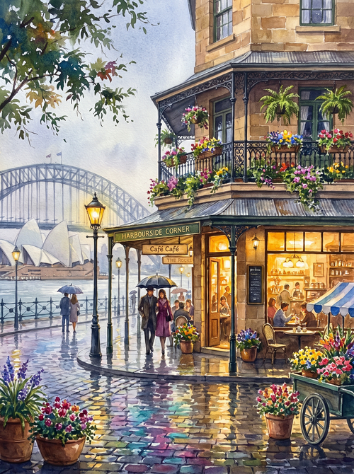 Sydney The Rocks Rainy Café