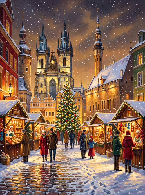 Tallinn Old Town Snow Night (150 Color Diamond Painting)