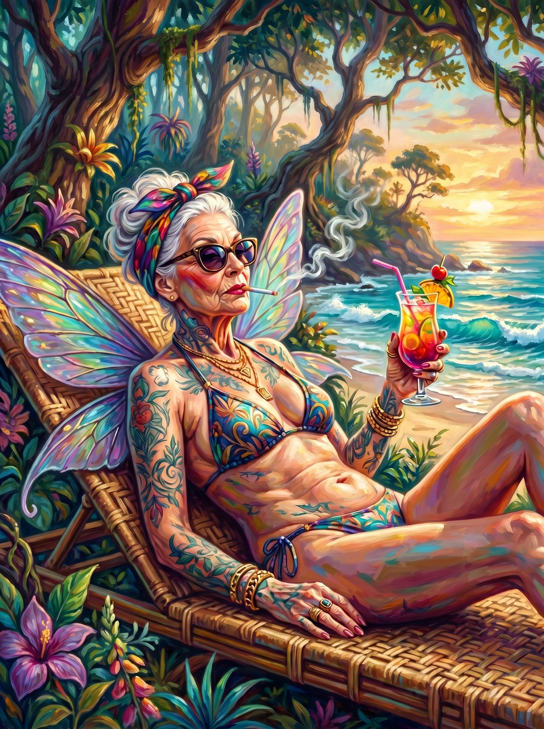 Tattooed Elder Fairy Beach Cocktail (150 Color Diamond Painting)