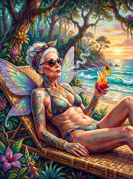 Tattooed Elder Fairy Beach Cocktail (150 Color Diamond Painting) Diamond Painting kit