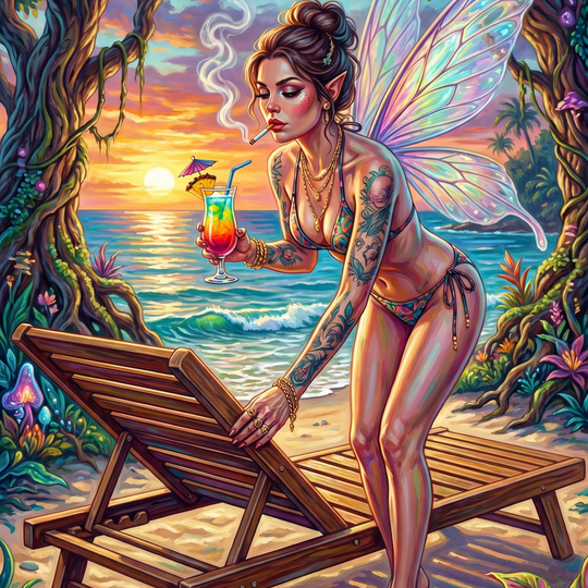 Tattooed Fairy Beach Sunset Cocktail (150 Color Diamond Painting)