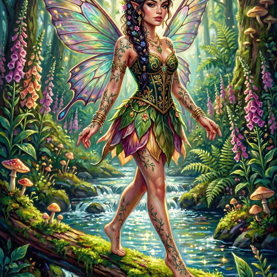 Tattooed Fairy Forest Stream (150 Color Diamond Painting)