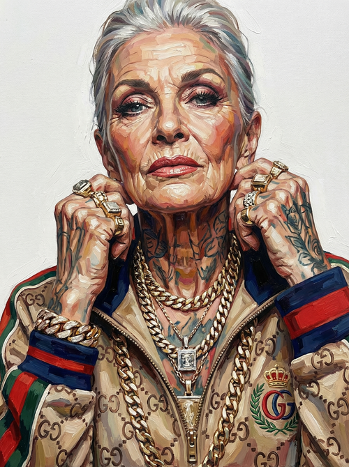 Tattooed Grandmother Portrait (100 Color Diamond Painting) Diamond Painting kit
