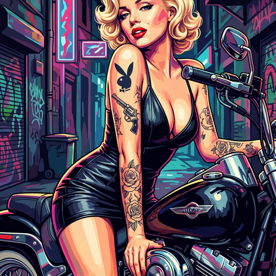 Tattooed Pinup Motorcycle Alley (150 Color Diamond Painting)
