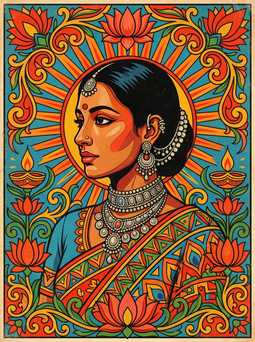 Teal Jewel Indian Woman (150 Color Diamond Painting)