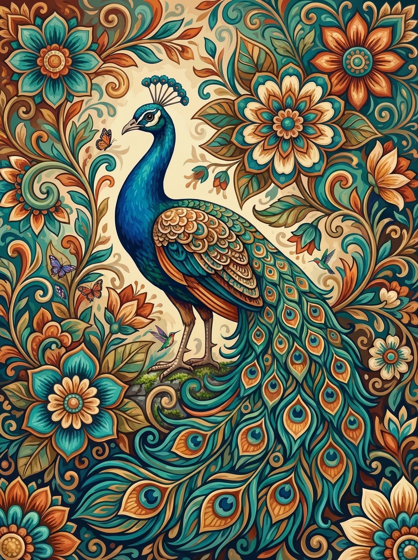 Teal Peacock Scrollwork (100 Color Diamond Painting) Diamond Painting kit