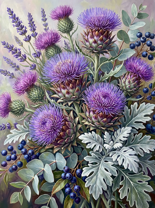 Thistle Lavender Bouquet (Diamond Painting)