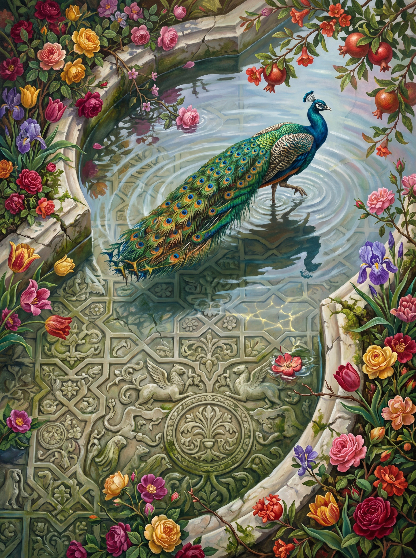 Tiled Fountain Peacock