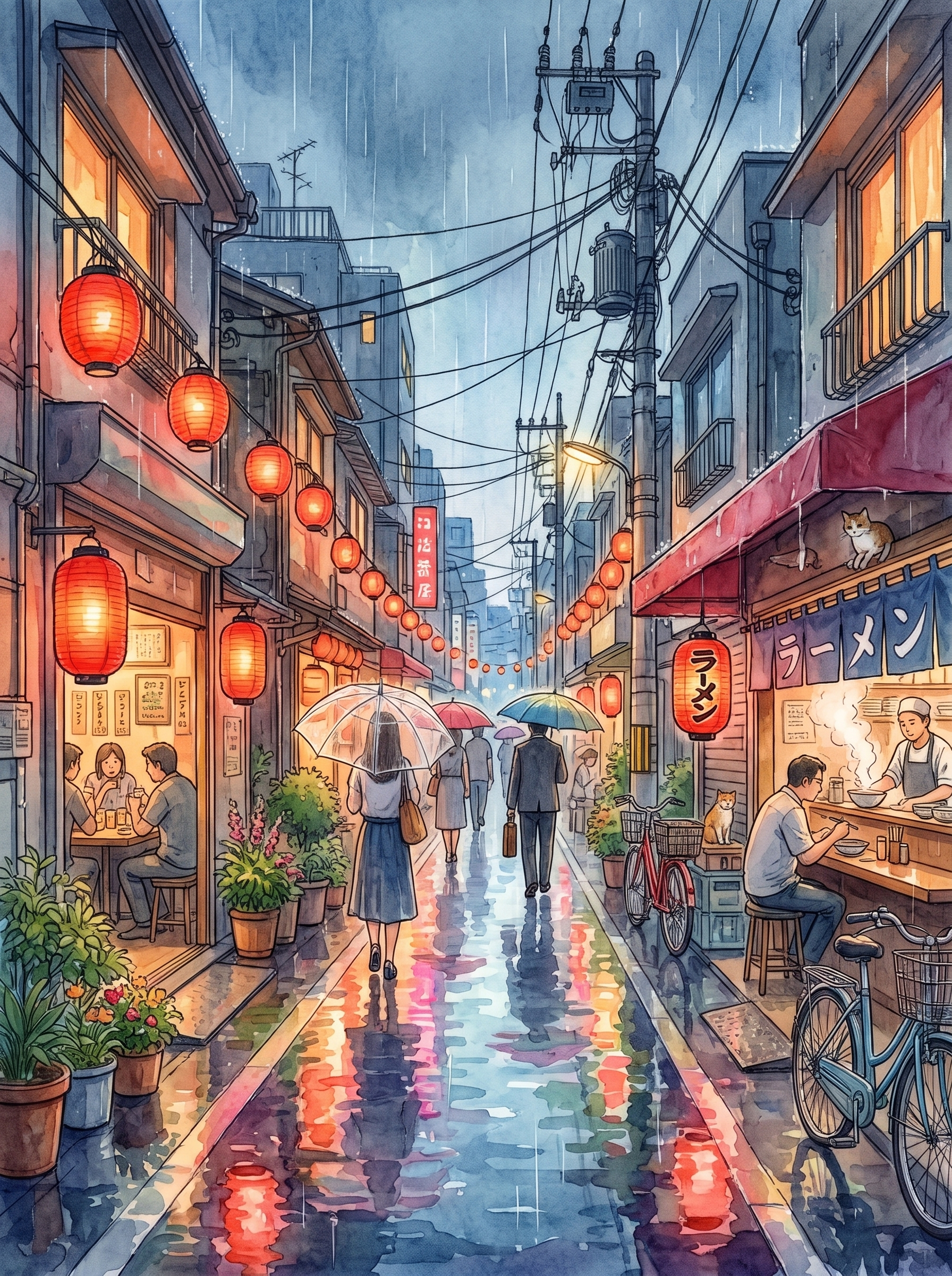 Rainy Backstreet Izakaya Night, Tokyo