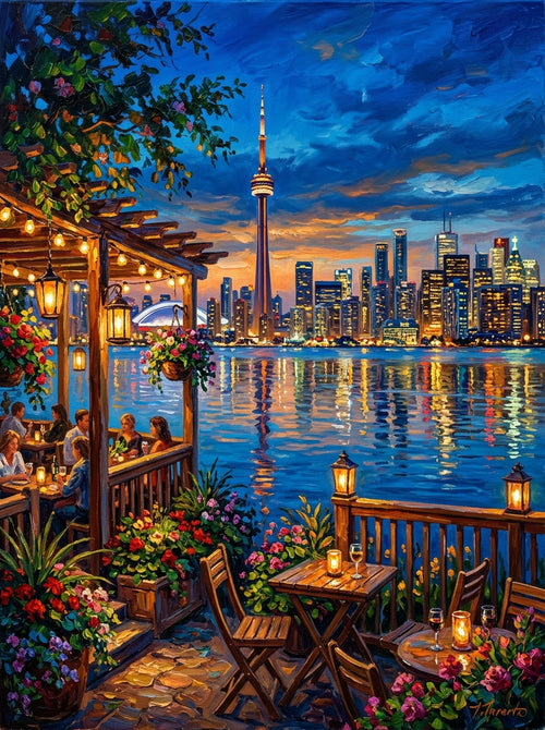 Toronto Skyline Blue Hour Impasto (150 Color Diamond Painting)