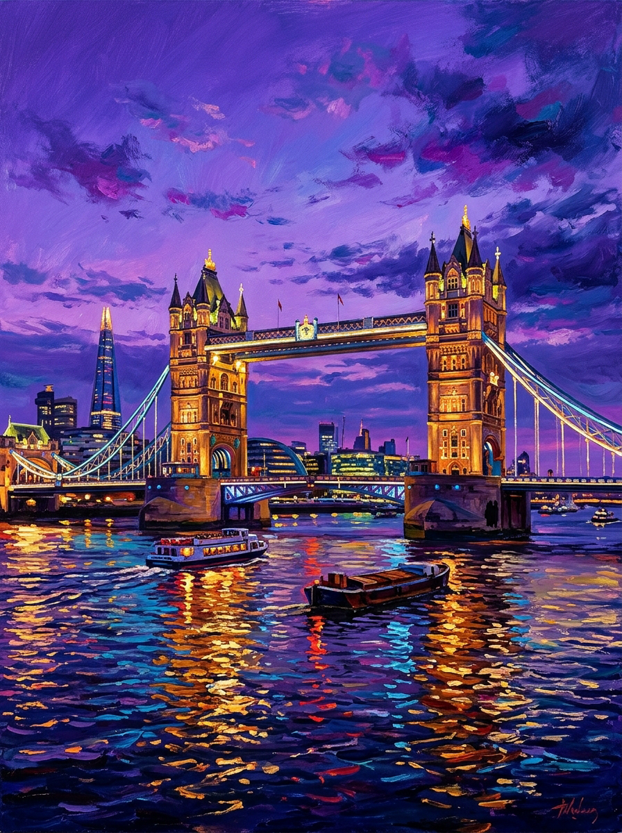 Tower Bridge London Twilight (150 Color Diamond Painting)